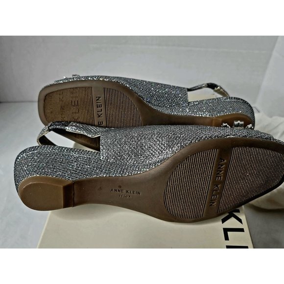 Anne Klein Women's Size 6 Metallic Silver Helissa Embellished Slingback Sandals - Picture 5 of 10